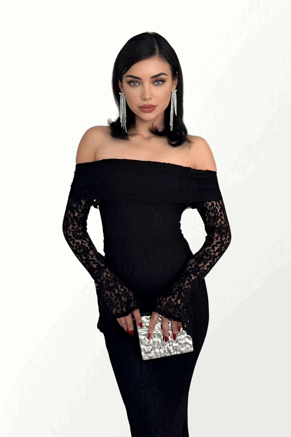 STRAPLESS ABITO IN MERLETTO WITH SLEEVES