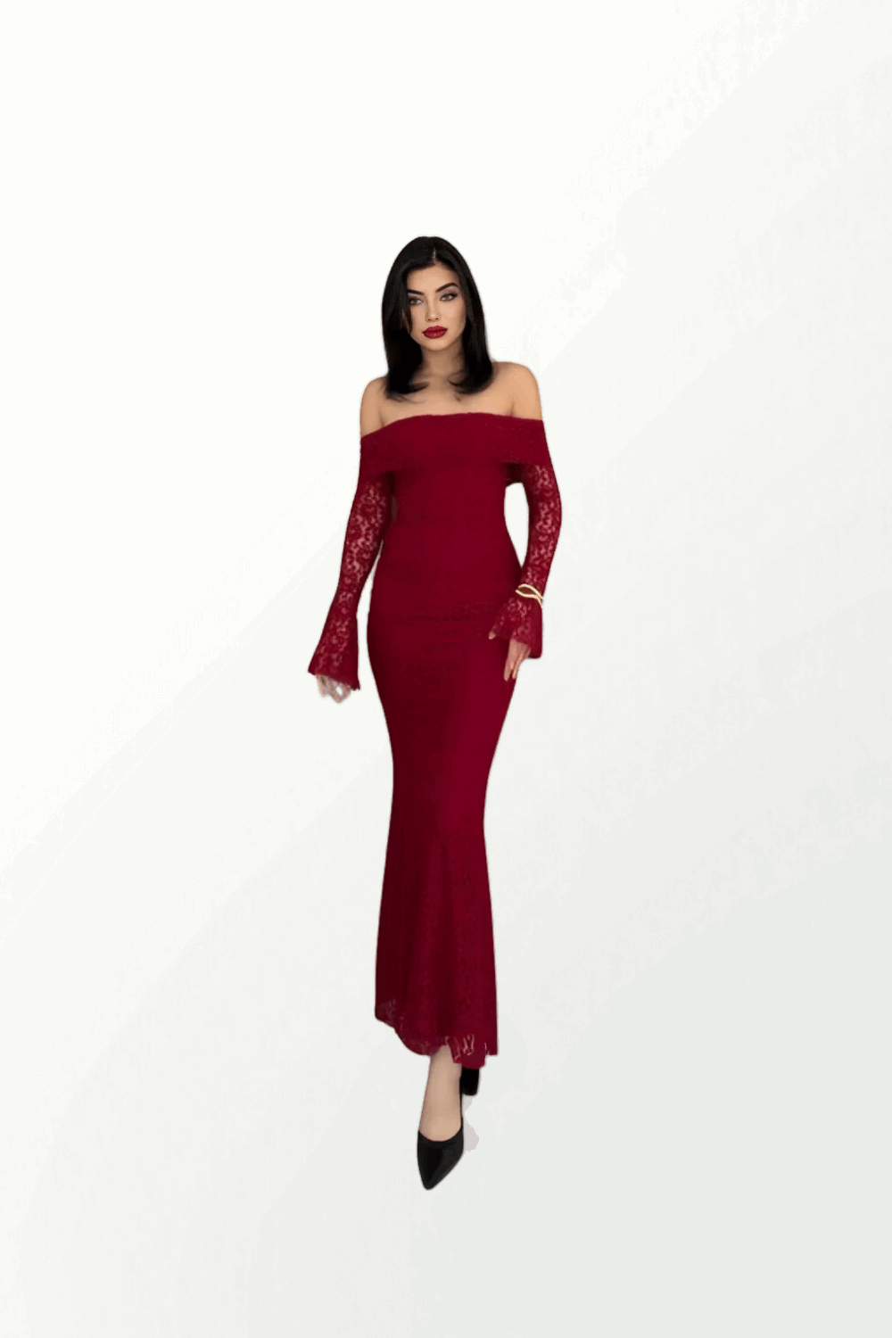 STRAPLESS ABITO IN MERLETTO WITH SLEEVES