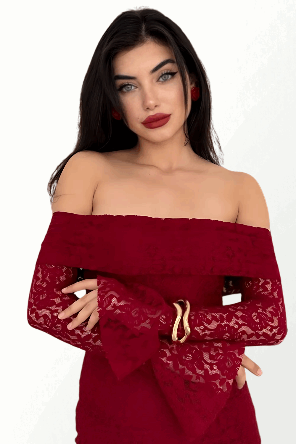 STRAPLESS ABITO IN MERLETTO WITH SLEEVES