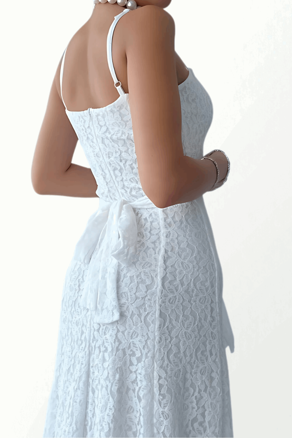 STRAP LACE DRESS WITH FLOUNCE SKIRT