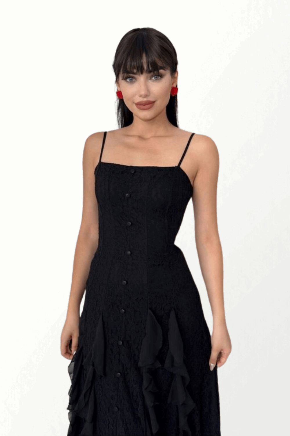 STRAP LACE DRESS WITH FLOUNCE SKIRT