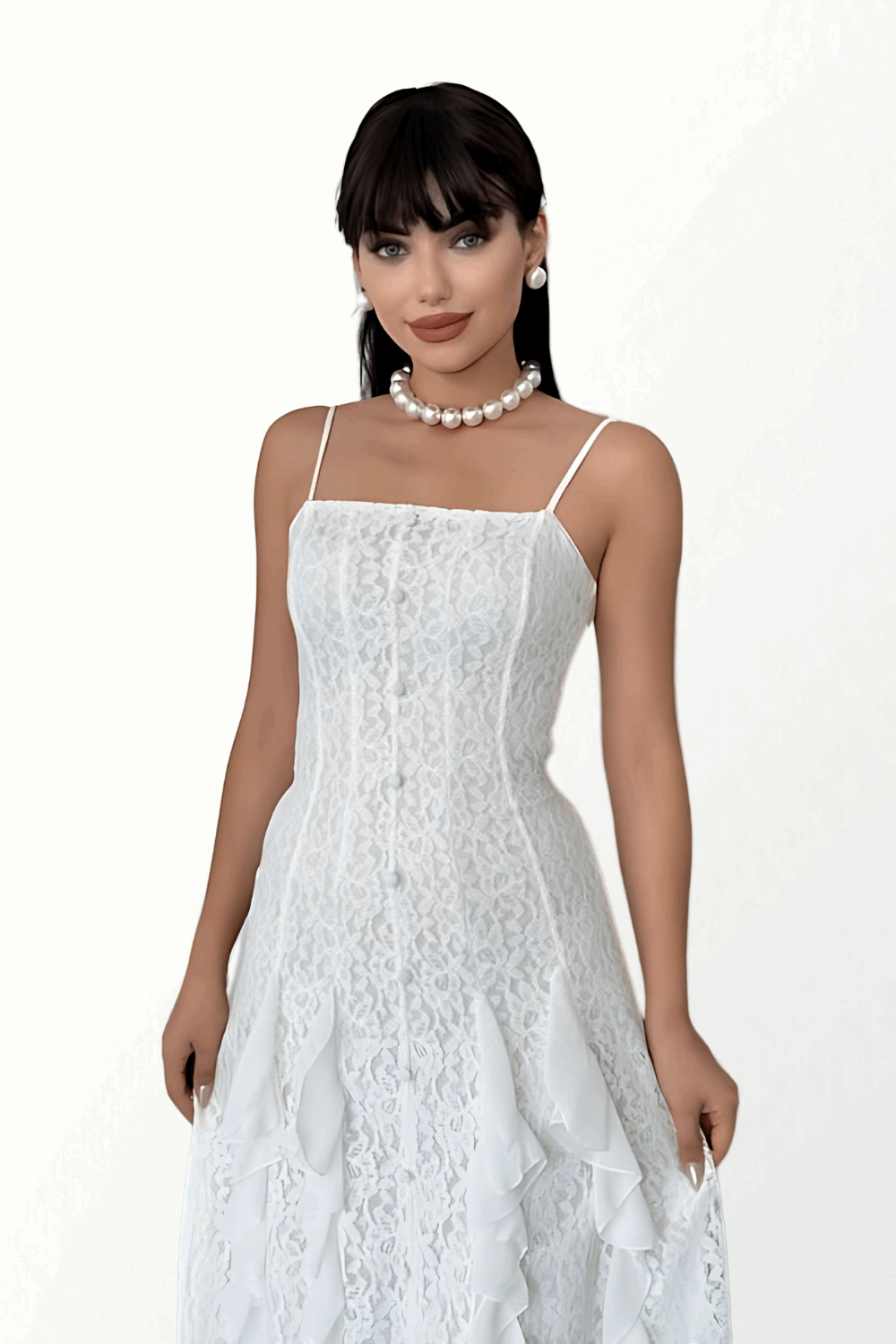 STRAP LACE DRESS WITH FLOUNCE SKIRT