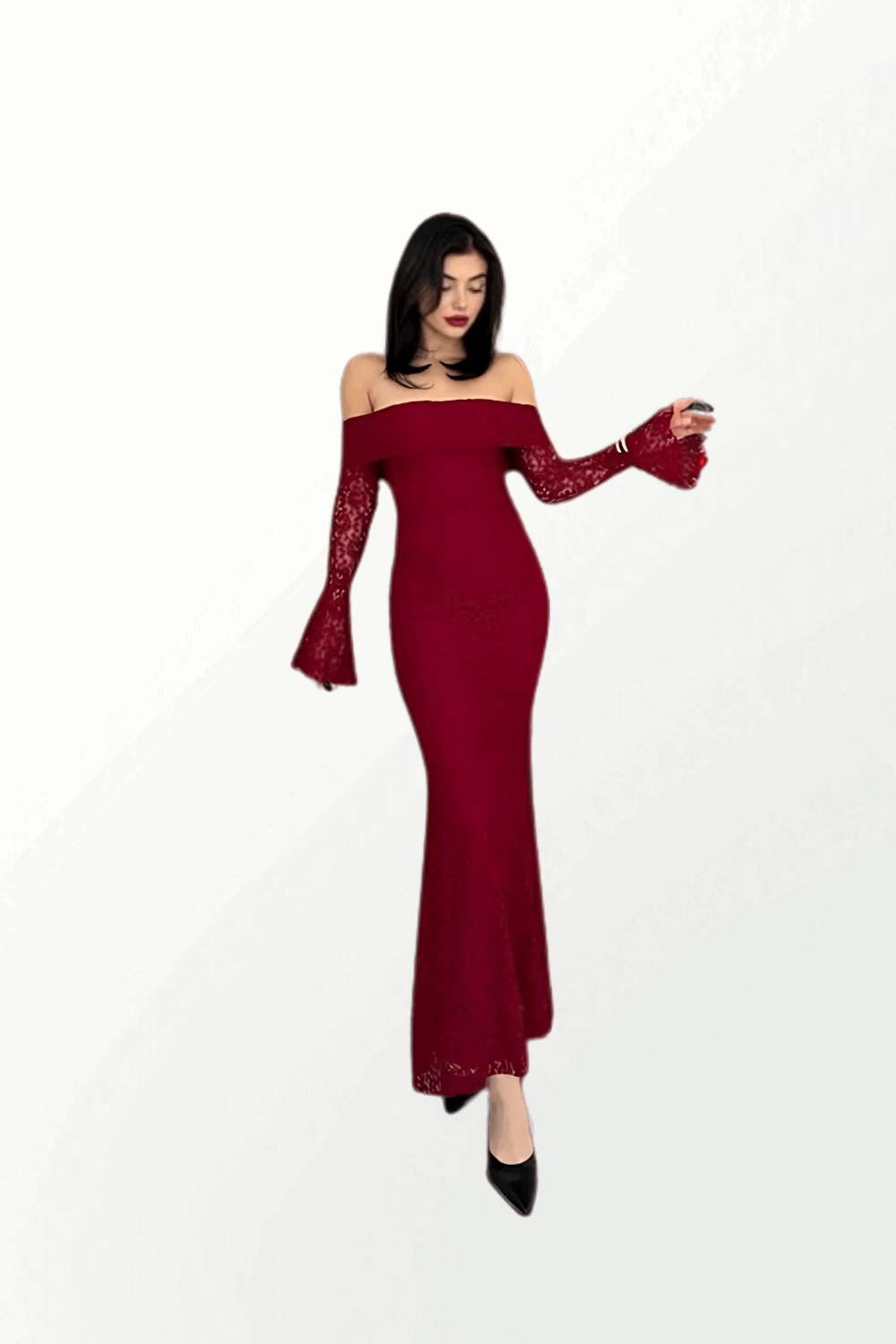 STRAPLESS ABITO IN MERLETTO WITH SLEEVES