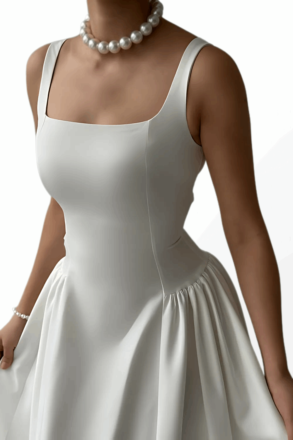 SQUARE NECK DRESS WITH BASQUE SKIRT