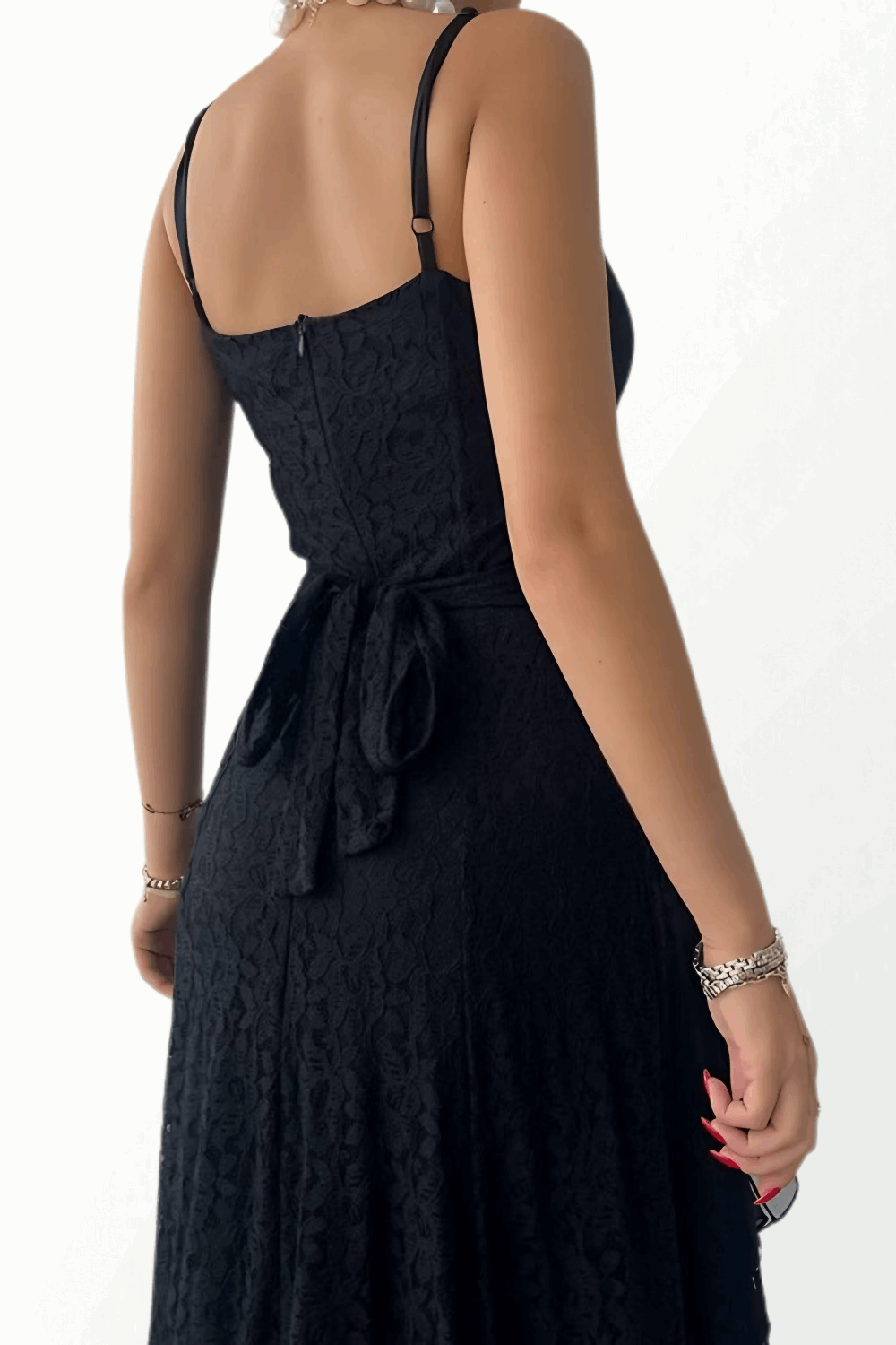 STRAP LACE DRESS WITH FLOUNCE SKIRT