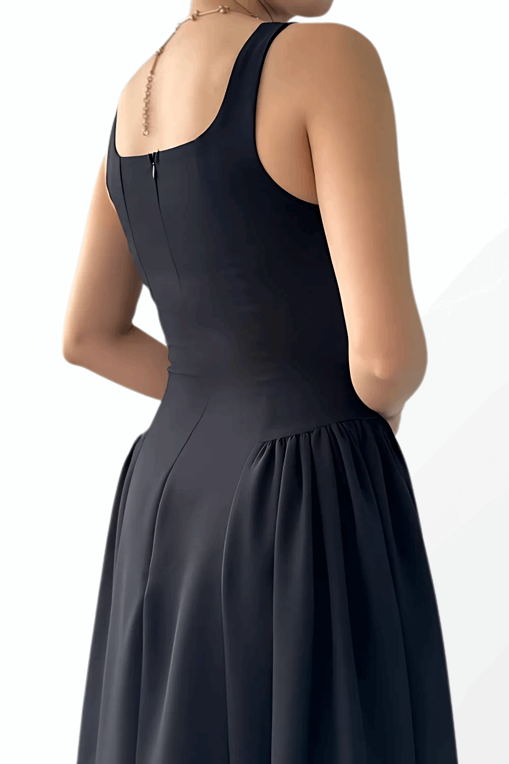 SQUARE NECK DRESS WITH BASQUE SKIRT
