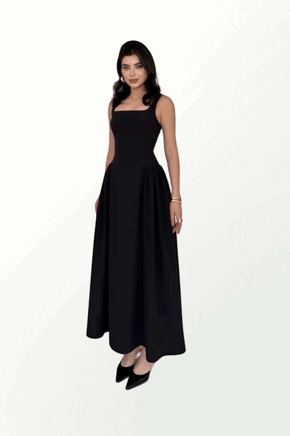 SQUARE NECK DRESS WITH BASQUE SKIRT