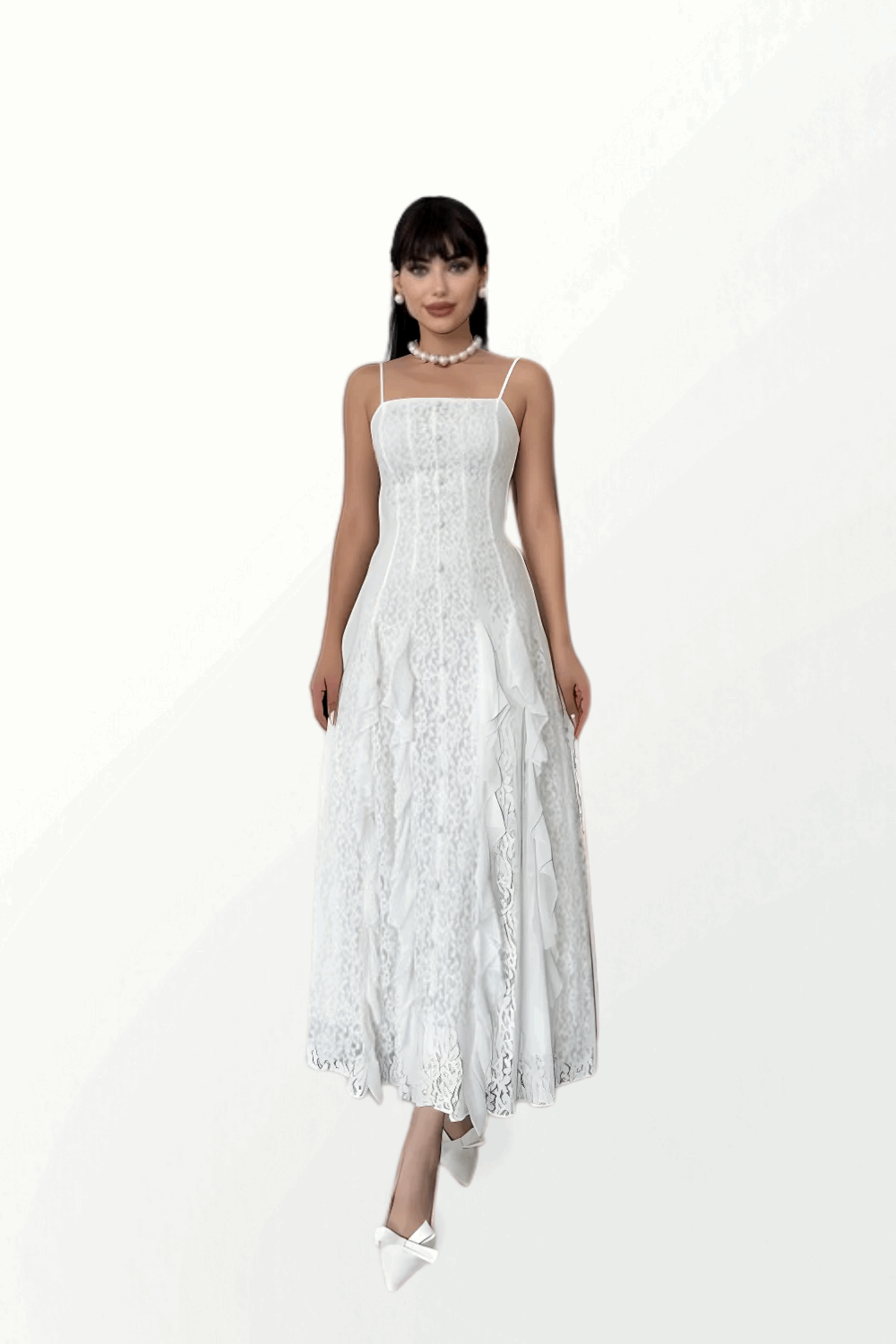STRAP LACE DRESS WITH FLOUNCE SKIRT