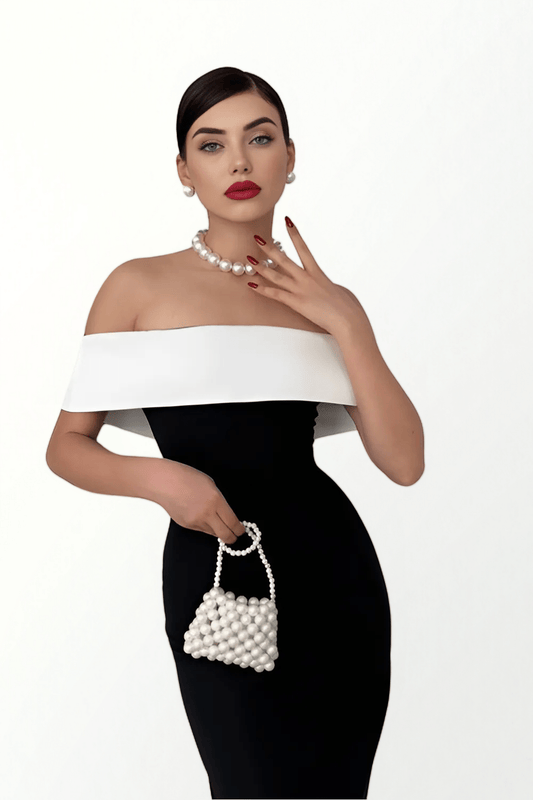 OFF SHOULDER DRESS WITH PENCIL SKIRT